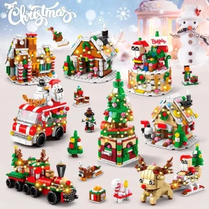 Christmas Decorations 6 In 1 Upgraded Series Building Blocks Set With Light Creative Winter Village House DIY Bricks Toys For Kids Xmas Gift 231121