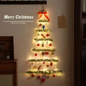 Creative Wooden Christmas Tree Hanging Wall with Lights DIY Christmas Tree Ornaments Glowing Tree Xmas Happy Year Decoration 241122