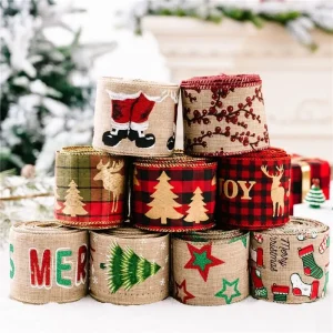 Christmas Wired Ribbons Buffalo Plaid Tree Reindeer for Xmas DIY Wrapping Wedding Floral Craft Wreaths Bows
