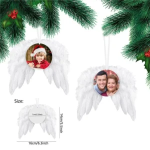 Christmas Decorations Heat Transfer Angel Wings Christmas Decoration Feathers Pendant Round And Heart Double layer DIY Christmas Tree Hanging Tag wly9 z241106