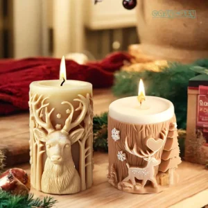 Christmas Elk Cylindrical Scented Candle Silicone Mold DIY Christmas Tree Diffuser Ornament Mold Candle Molds for Candle Making 9a6