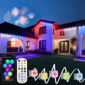 148FT APP Permanent Outdoor Eaves LED Lights Waterproof Smart RGBIC String DIY Scene Full House Christmas Lighting Decor 241107