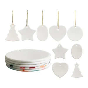 Christmas Tree Decor Sublimation Double Size DIY Printing Ceramic Ornaments Benelux Round Heart Star Snowflake with Gold