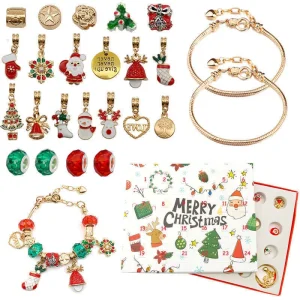 Gold Set Countdown Calendar Advent Surprise Bd Box DIY Creative Bracelet Jewelry Christmas Gifts 1003