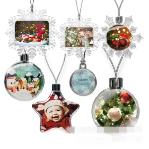 Sublimation Blanks Christmas Ornaments Acrylic plastic Snowflake ball DIY Christmas Tree Pendants Hanging Decorations Heat Press Ornament 1007